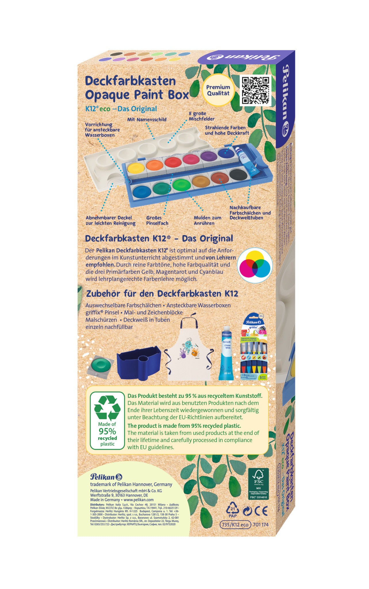 Pelikan K12 eco Deckfarbkasten – 13 Farben, lichtbeständig
