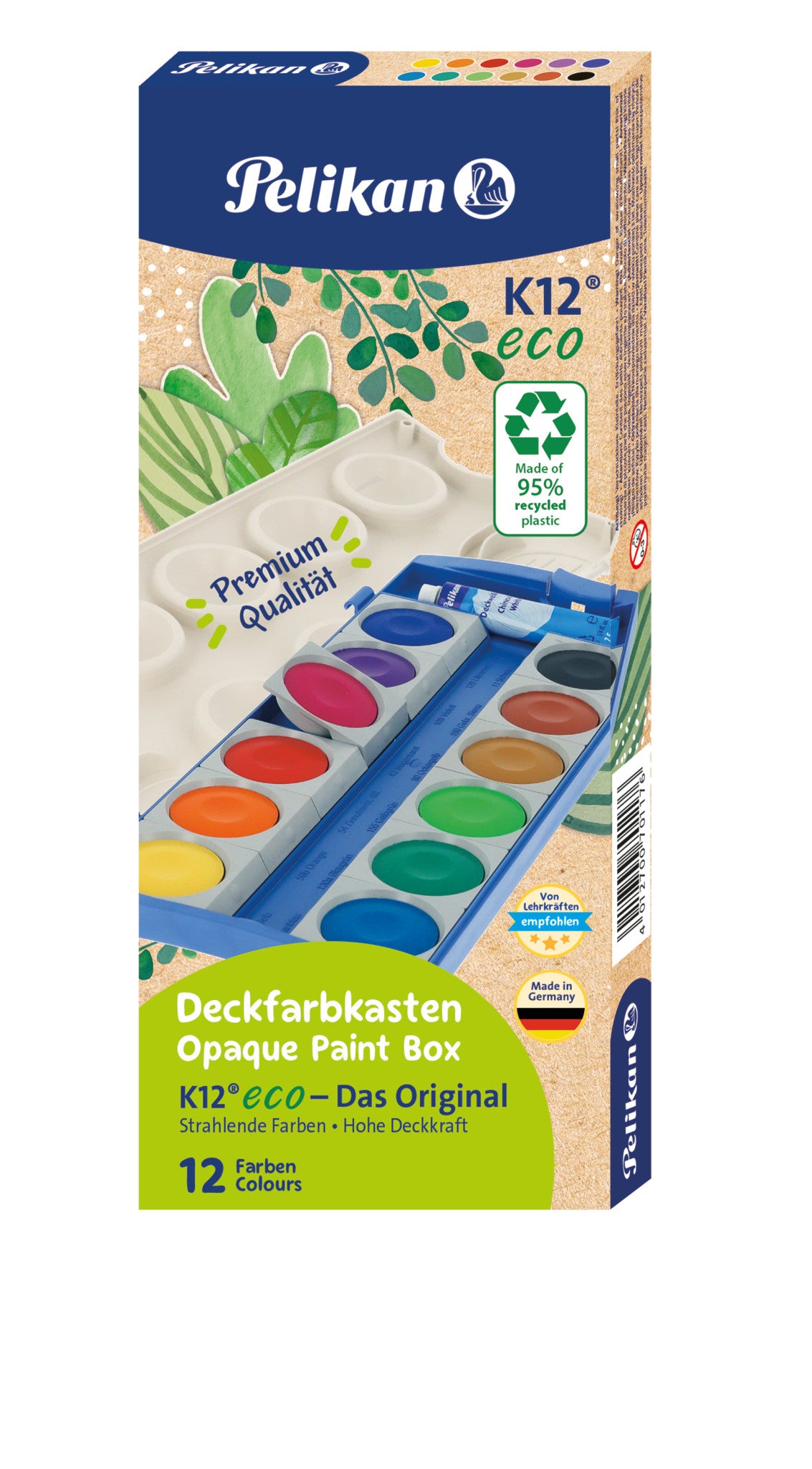 Pelikan K12 eco Deckfarbkasten – 13 Farben, lichtbeständig