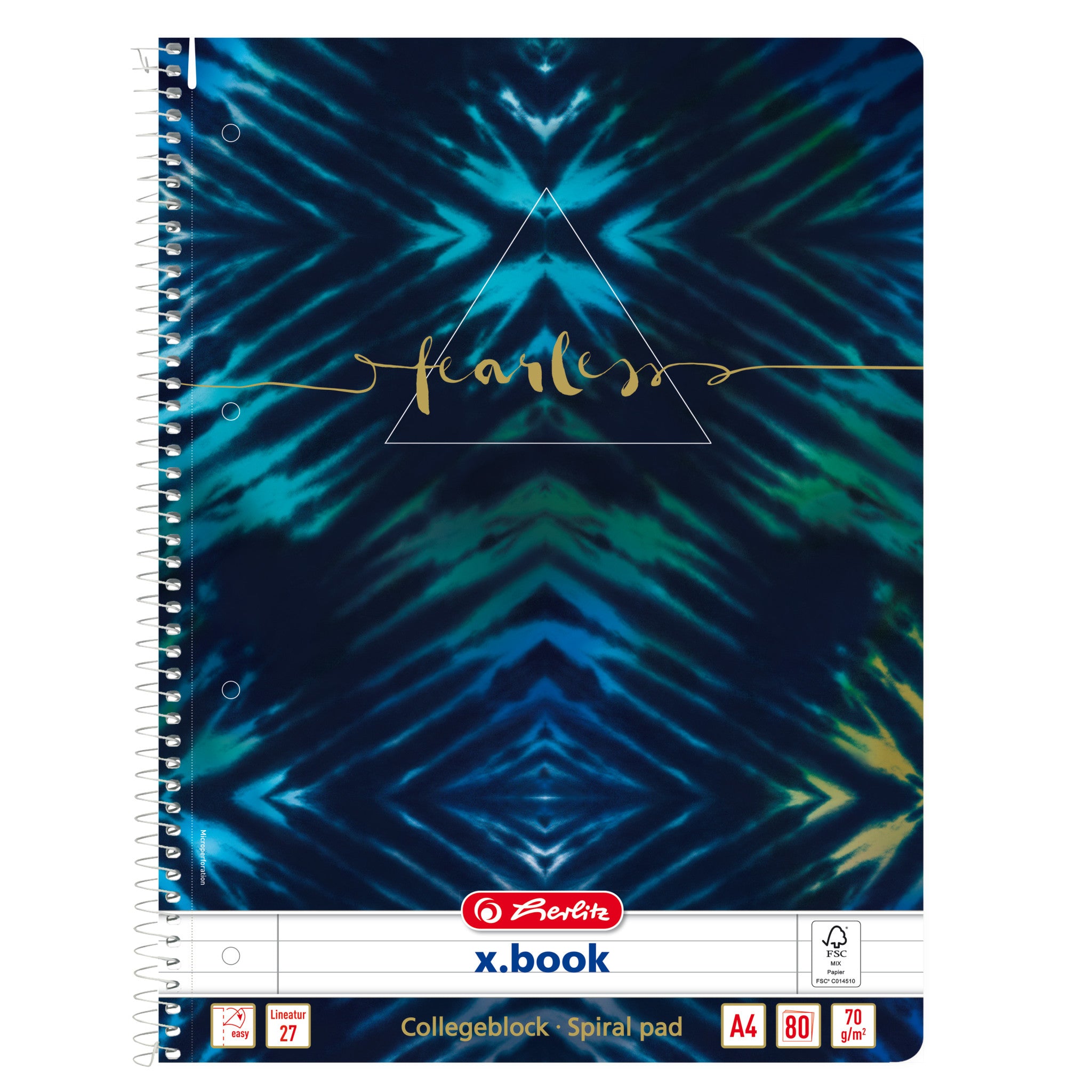 Herlitz Spiralbuch – A4 – liniert 9 mm – 80 Blatt – 70 g/m² – Spiralbindung, mikroperforiert, blau/Muster