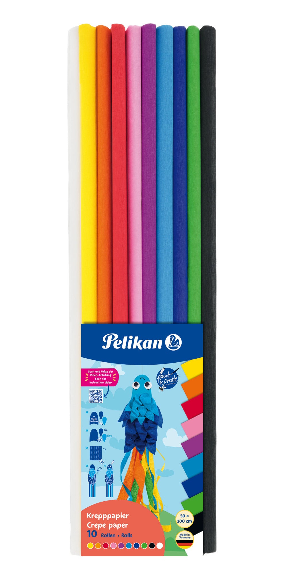 Pelikan Krepppapier-Rolle – 50 cm × 2 m, mehrfarbig, 30 g/m²