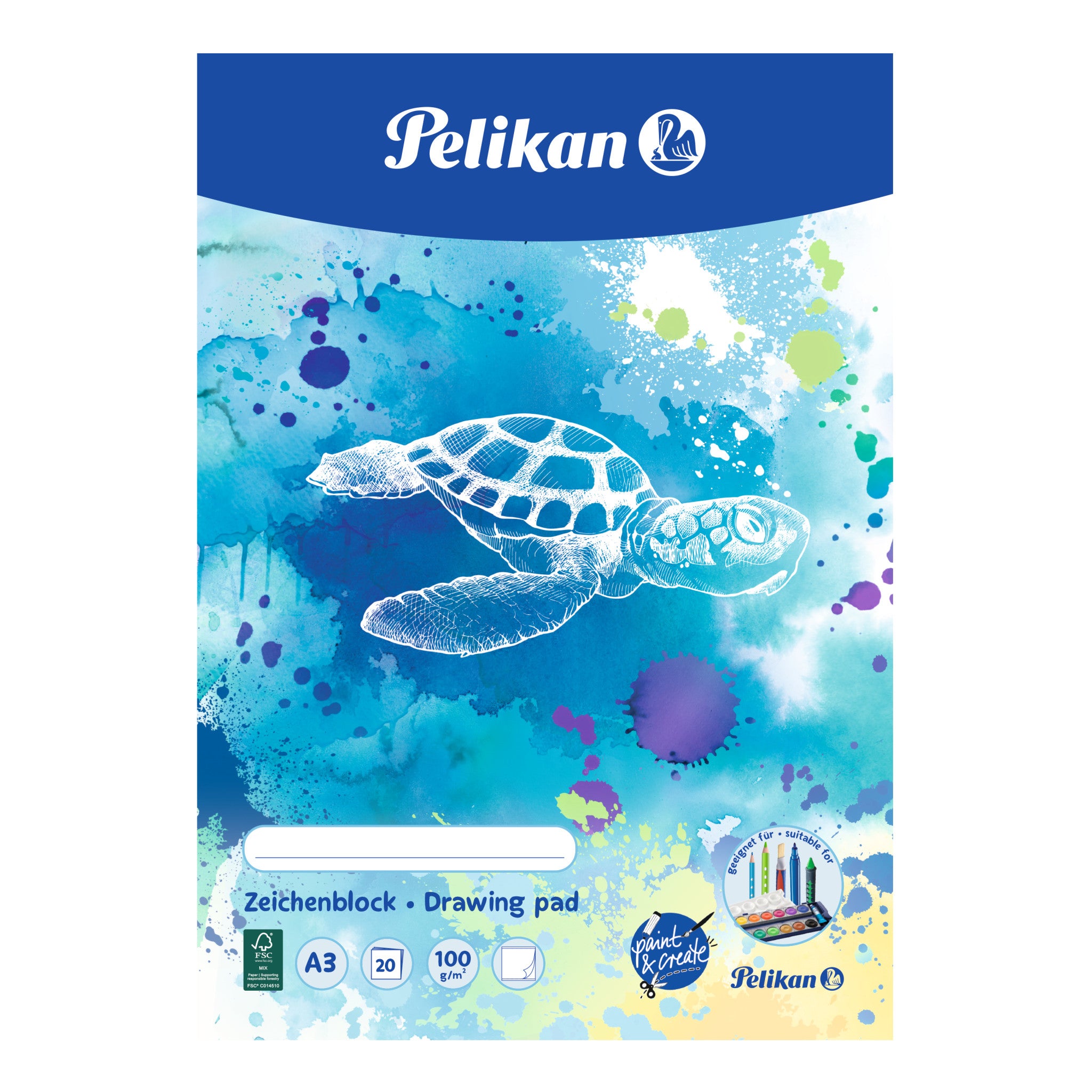 Pelikan Zeichenblock – A3, 100 g/m², farbig sortiert, geleimt, für Mixed Media