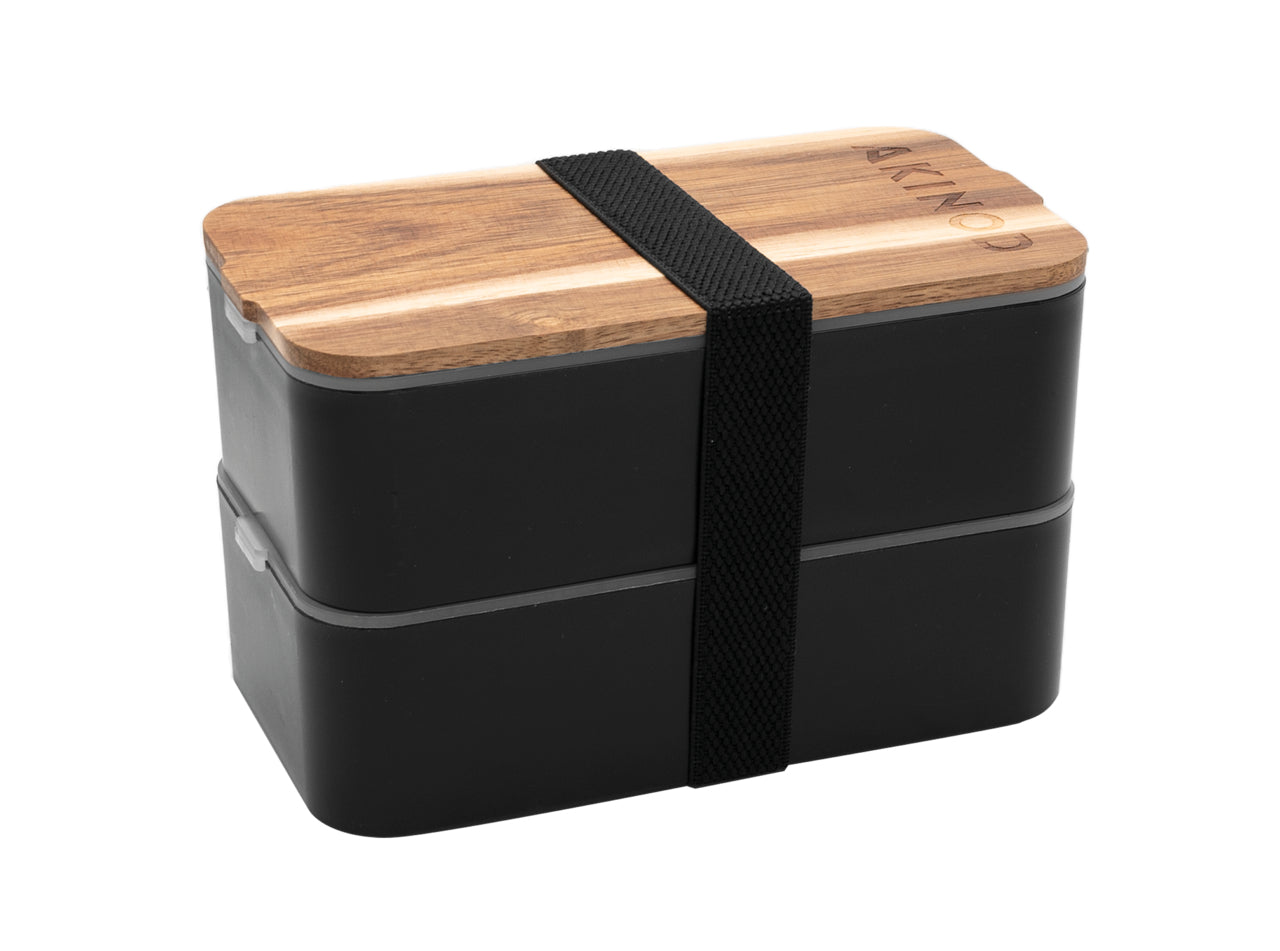 Akinod Lunchbox 1,4 l, 20 × 15 × 20 cm, Holz/Kunststoff (PP/PE), Schwarz, 2 Stk.