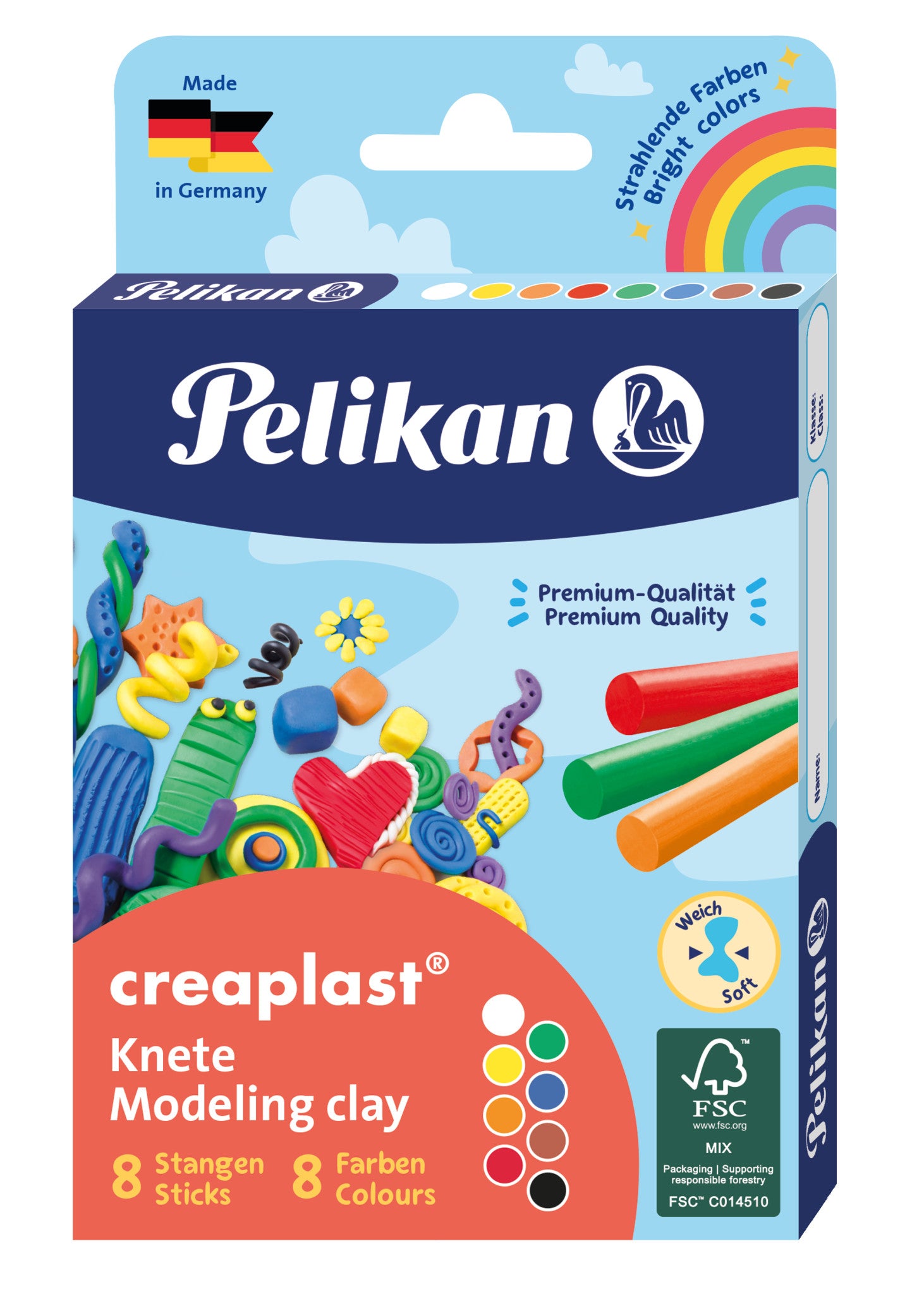 Pelikan Knetmasse, Creaplast, Mehrfarbig, 160 g, 8 Stk., FSC Mix