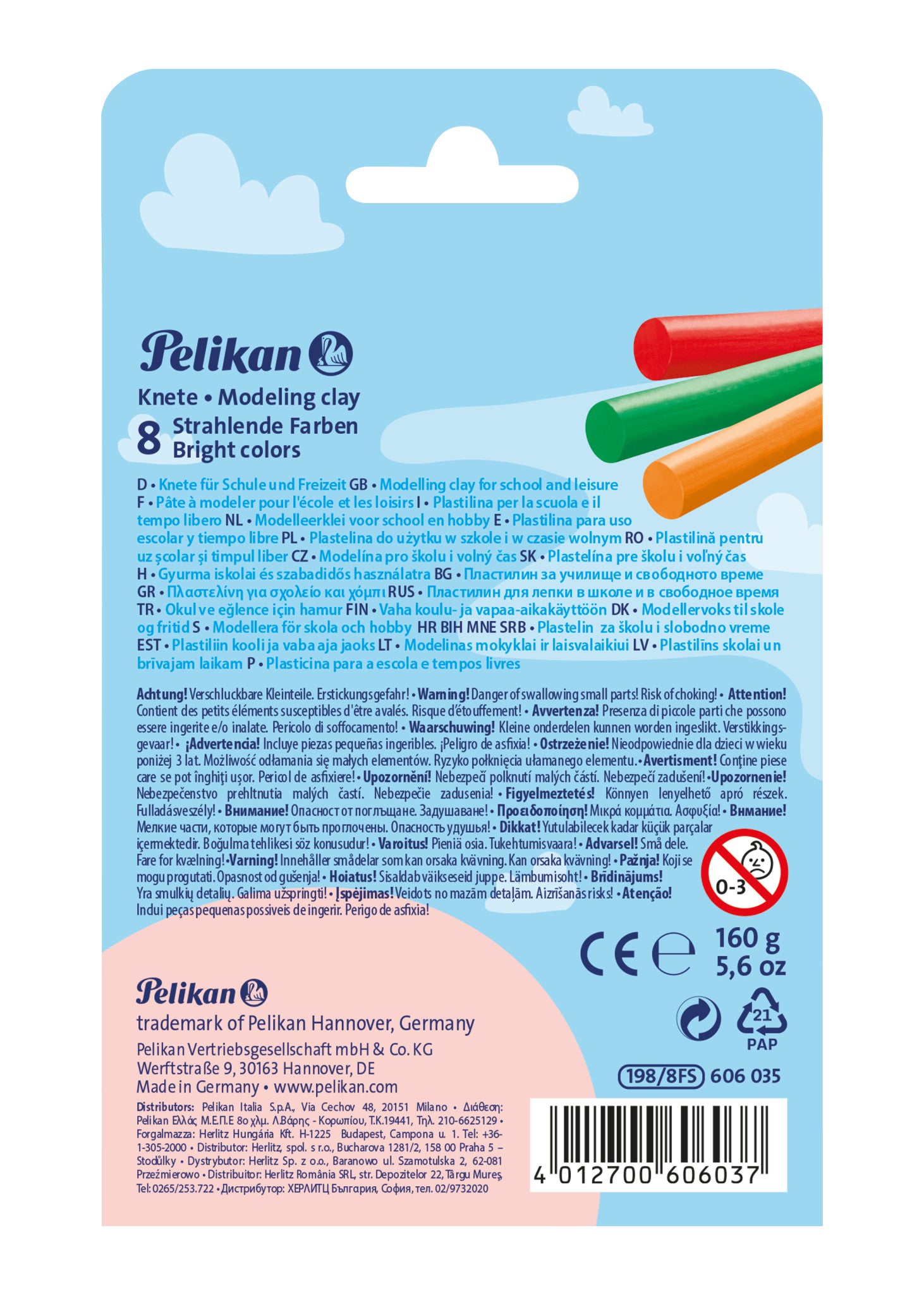 Pelikan Knetmasse, Creaplast, Mehrfarbig, 160 g, 8 Stk., FSC Mix