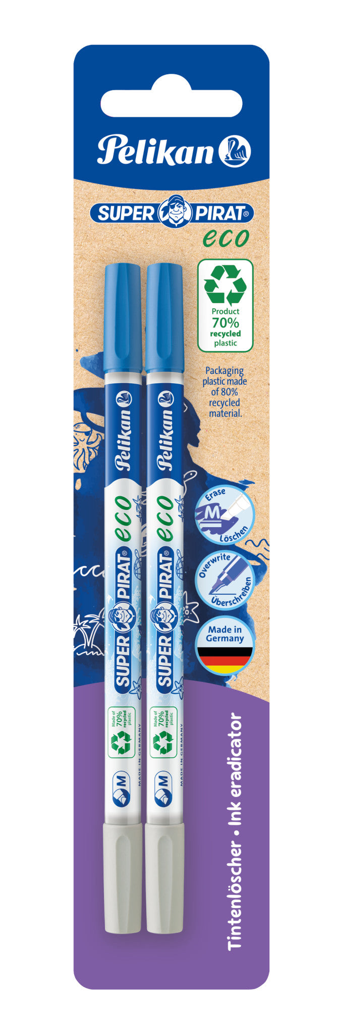 Pelikan Tintenlöscher Super Pirat – Keil – Blau – Blister 2 Stk.