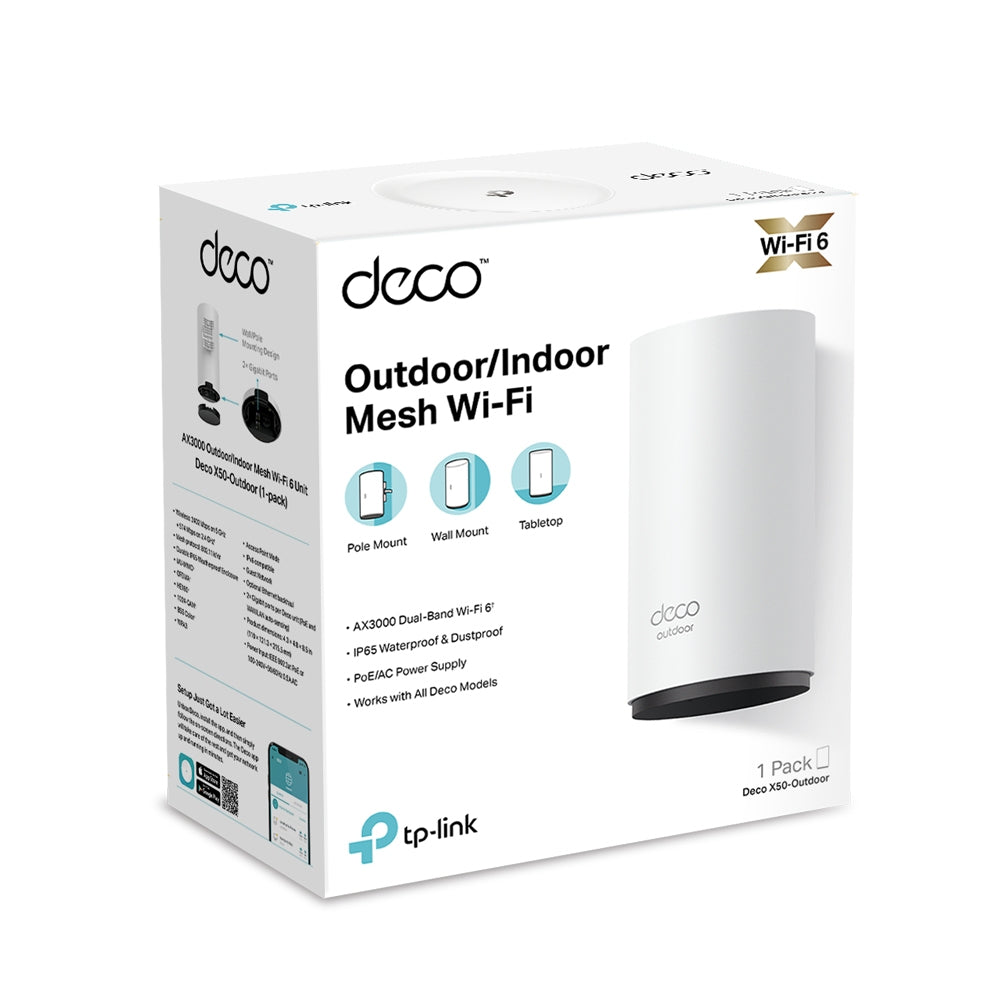 TP-Link Deco X50-Outdoor – Access Point – Wi-Fi 6 (2,4/5 GHz), 3,0 Gbit/s, 2×GbE, PoE