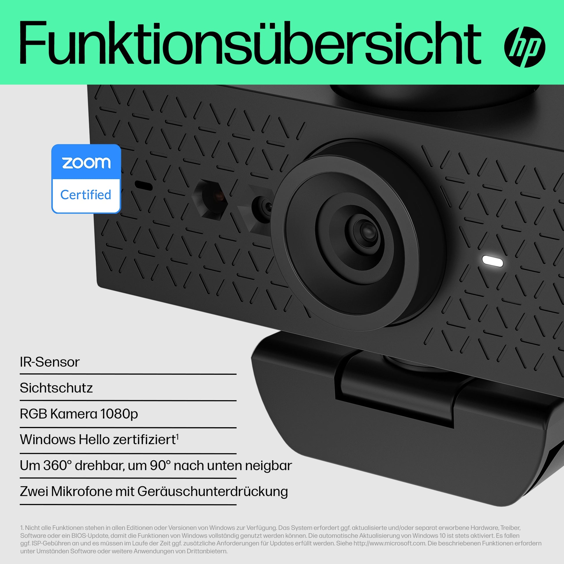HP 620 FHD Webcam – Full HD, 60 fps, USB, 92°, Schwarz