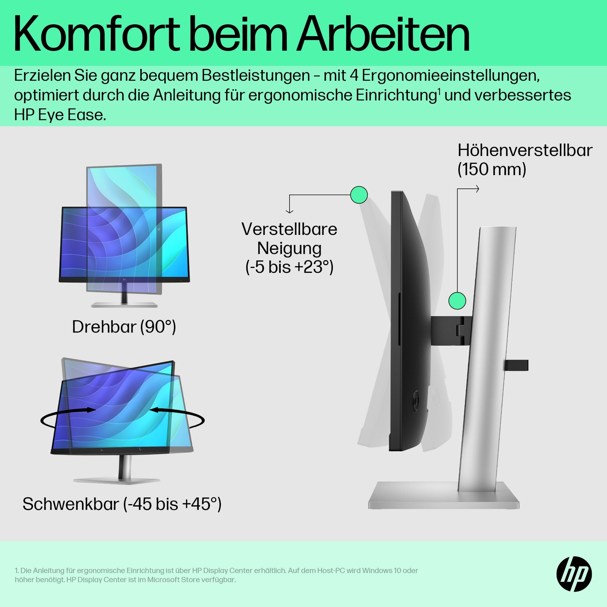 HP E22 G5 – Monitor, 21,5", IPS, 75 Hz, 250 cd/m², USB-Hub integriert, VESA 100 × 100, Schwarz