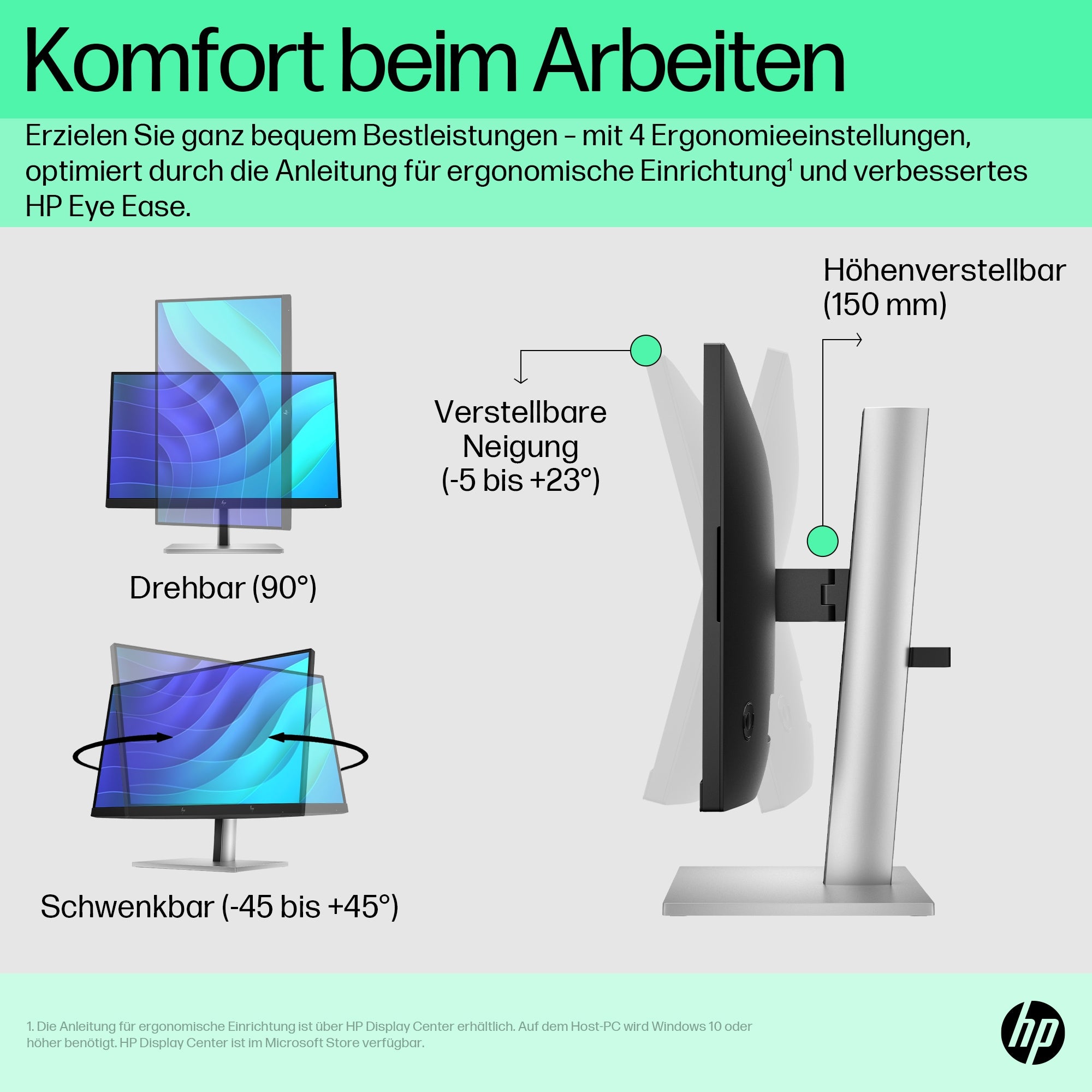 HP E22 G5 – Monitor, 21,5", IPS, 75 Hz, 250 cd/m², USB-Hub integriert, VESA 100 × 100, Schwarz
