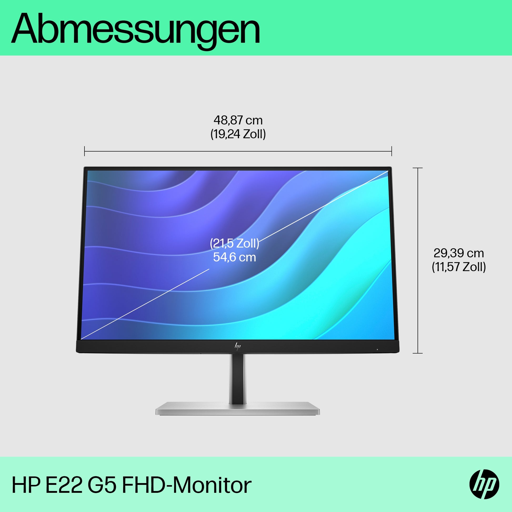 HP E22 G5 – Monitor, 21,5", IPS, 75 Hz, 250 cd/m², USB-Hub integriert, VESA 100 × 100, Schwarz