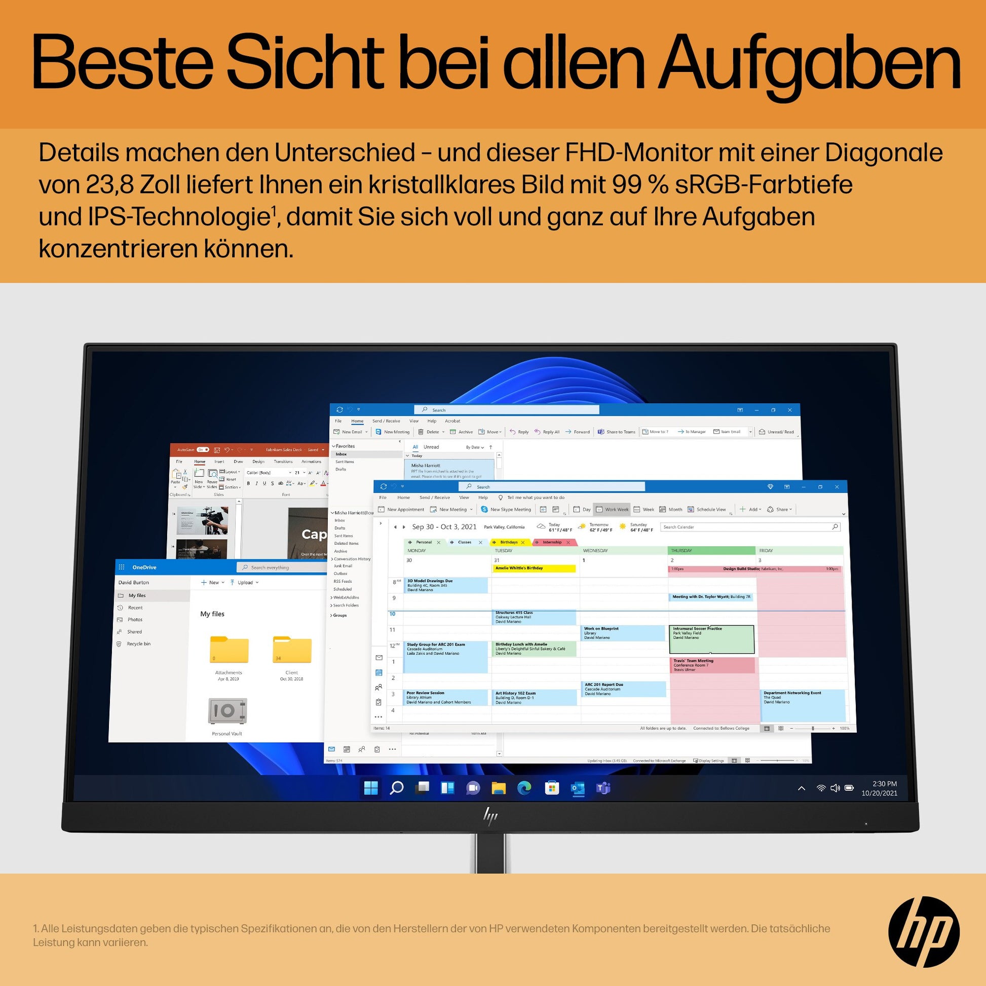 HP E24 G5 – Monitor, 23,8", 1920 × 1080 (Full HD), IPS, 75 Hz, 250 cd/m², USB-Hub, VESA 100 × 100, Silber