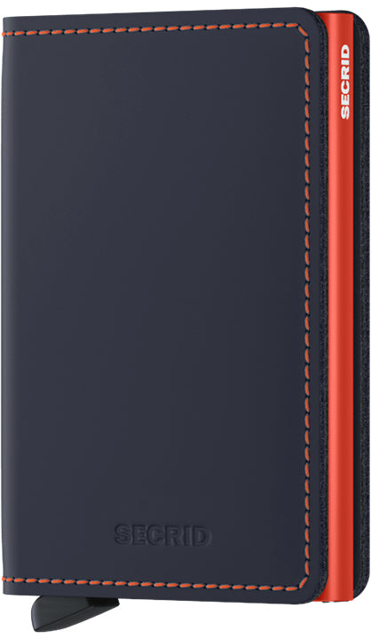 Secrid Slimwallet Kartenetui – RFID-Schutz – 12 Karten, 68 × 102 × 16 mm – Leder – Nightblue/Orange