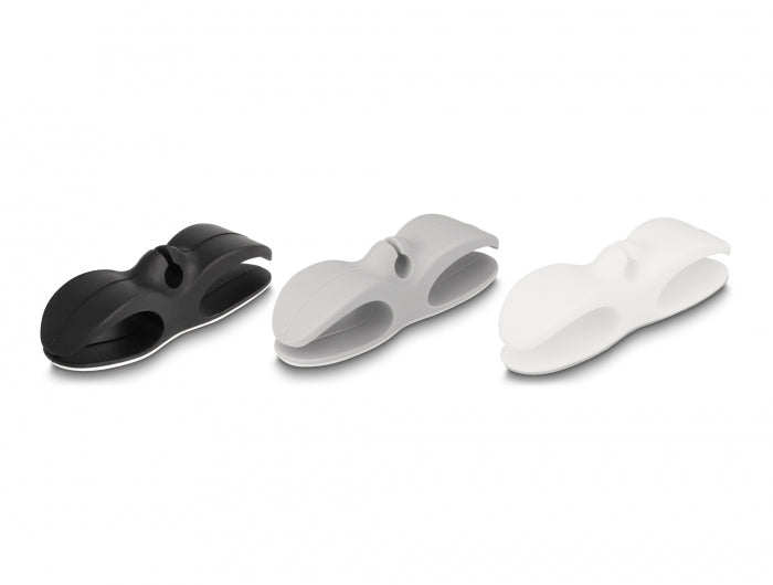 DeLOCK Kabelhalter, 3 Durchführungen, selbstklebend, für Kabel bis Ø 15 mm, 3er-Set – schwarz/grau/weiss