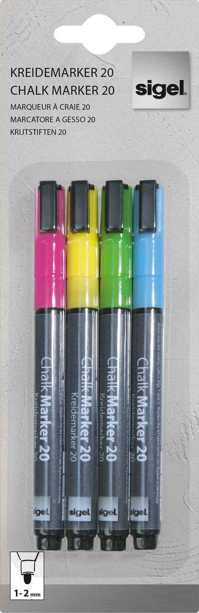 Sigel Kreidemarker BA179 – Rund, 1–2 mm – 4er-Set, Farben sortiert (blau, grün, pink, …)