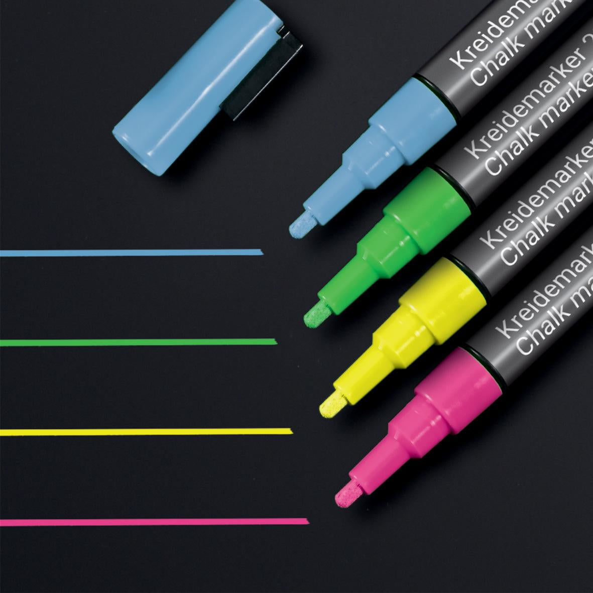 Sigel Kreidemarker BA179 – Rund, 1–2 mm – 4er-Set, Farben sortiert (blau, grün, pink, …)