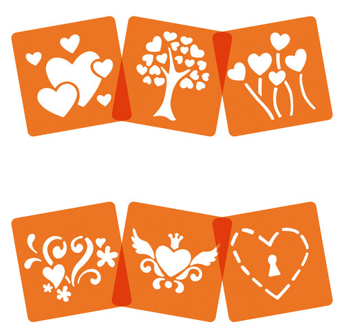 Avenue Mandarine Malschablonen-Set, Herzen, 15 × 15 cm, 6er-Set, Kunststoff, Orange
