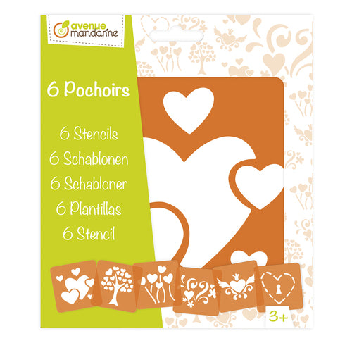Avenue Mandarine Malschablonen-Set, Herzen, 15 × 15 cm, 6er-Set, Kunststoff, Orange