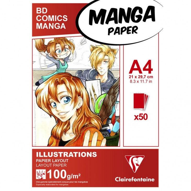 Clairefontaine Skizzenblock MANGA ILLUSTRATIONS – A4 – 100 g/m² – 50 Blatt – für Tinte & Tusche