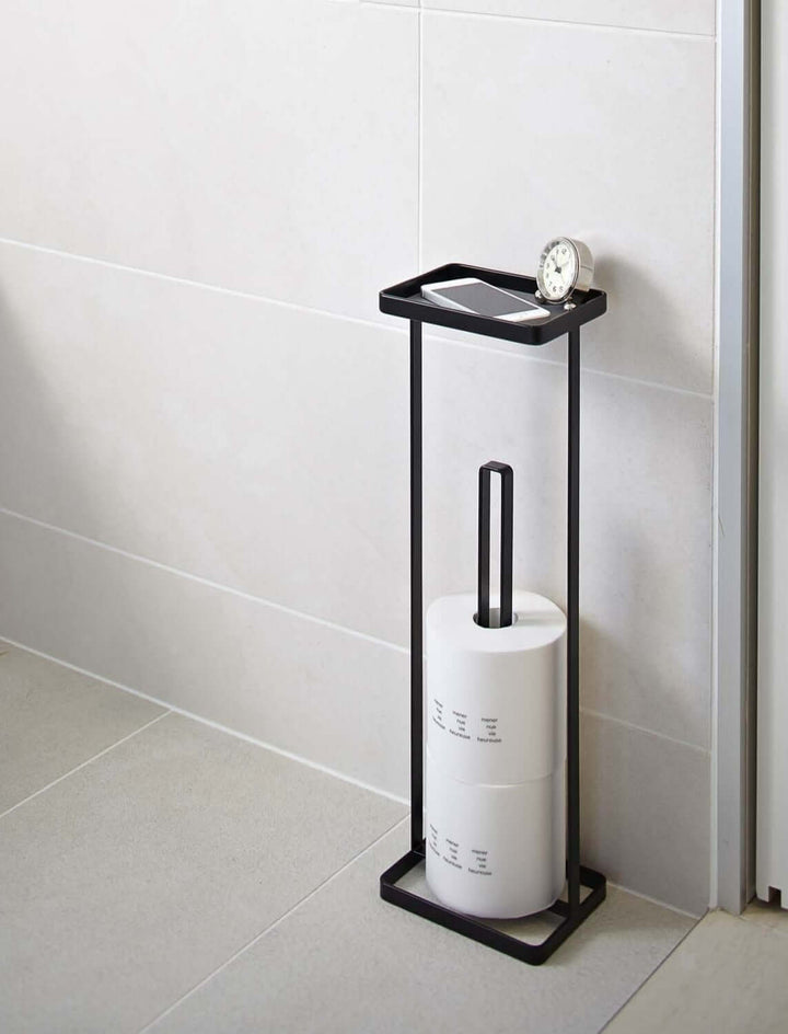 Yamazaki Toilettenpapierständer – Stahl, Schwarz, für 4 Rollen, 16 × 12 × 52 cm