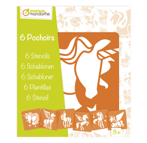 Avenue Mandarine Schablonen-Set – Einhörner, 145 × 145 mm, Kunststoff, grün transparent, Set, 6-teilig