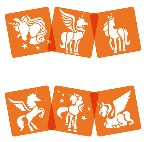 Avenue Mandarine Schablonen-Set – Einhörner, 145 × 145 mm, Kunststoff, grün transparent, Set, 6-teilig