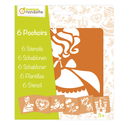 Avenue Mandarine Malschablone, Prinzessin, 15 × 15 cm, 6er-Set, Kunststoff, Orange