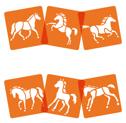 Avenue Mandarine Malschablonen-Set, Pferde, 15 × 15 cm, 6er-Set, Kunststoff, Orange