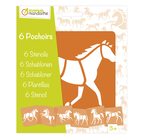 Avenue Mandarine Malschablonen-Set, Pferde, 15 × 15 cm, 6er-Set, Kunststoff, Orange