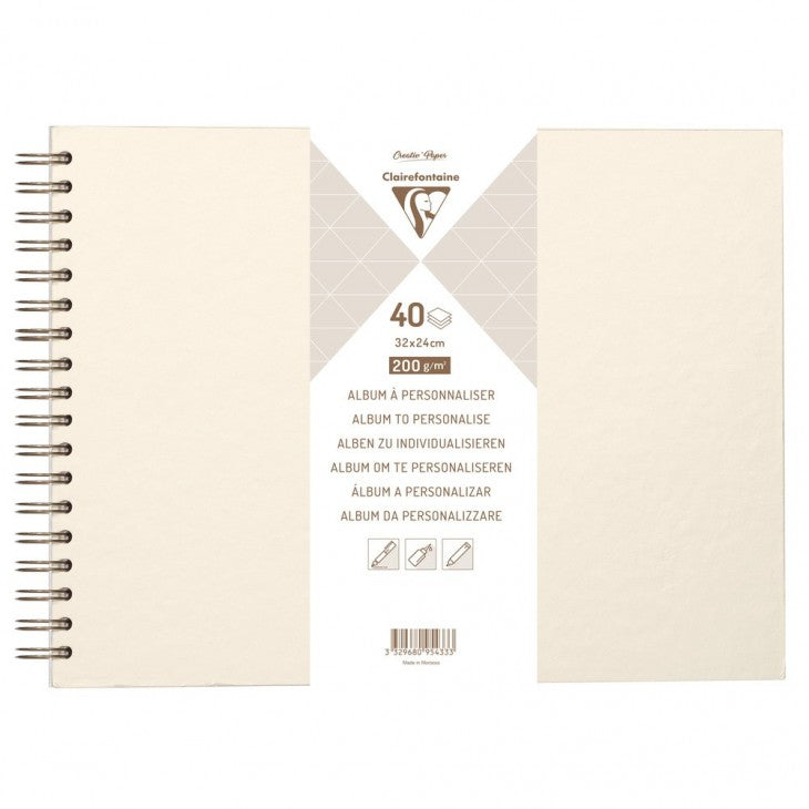 Clairefontaine Fotobuch, Spiralbindung, 80 Seiten, Weiss, 32 × 24 cm, Papier, Elfenbein