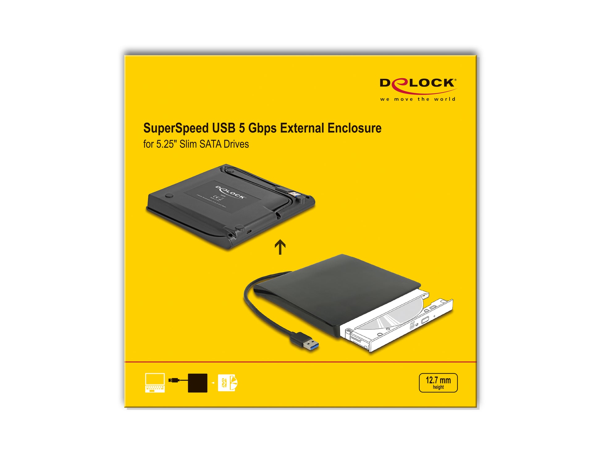 DeLOCK 1-Bay HDD-Gehäuse – SuperSpeed USB Typ-A, 5 Gbit/s, für 5,25" Slim SATA (12,7 mm)