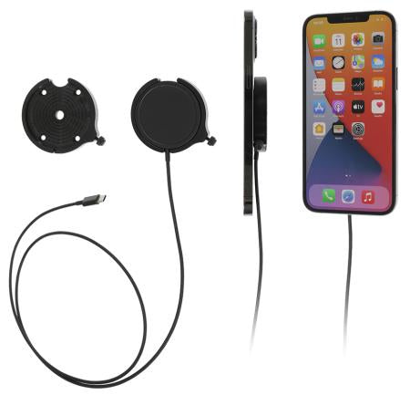 Brodit Auto-Halterung, Schraubbefestigung, kabelloses Laden – für iPhone 12–14 (MagSafe) – Schwarz