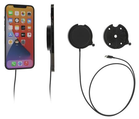 Brodit Auto-Halterung, Schraubbefestigung, kabelloses Laden – für iPhone 12–14 (MagSafe) – Schwarz