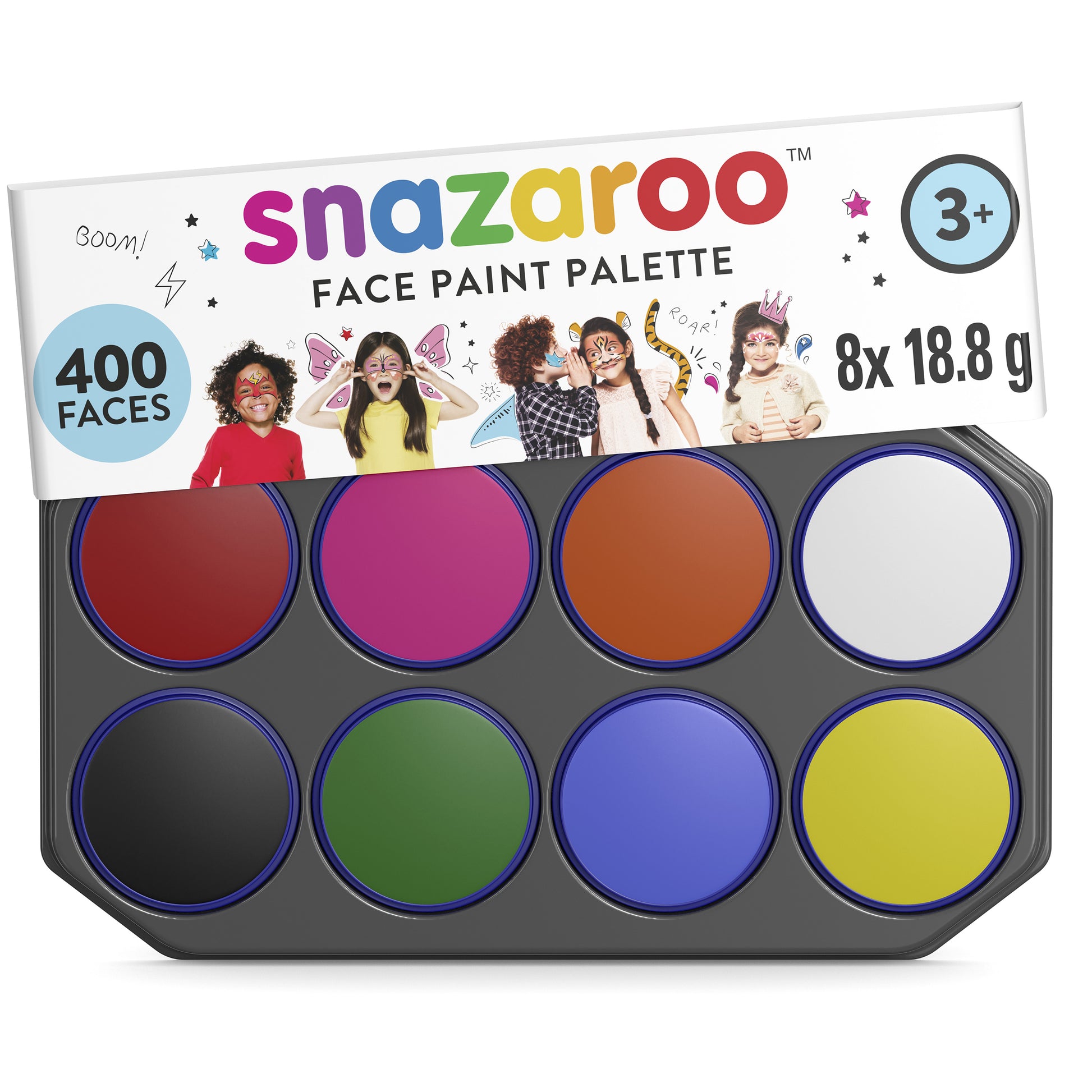 Snazaroo Schminkpalette – Mehrfarbig – 8 Farben – 8×18 ml (144 ml) – für Haut