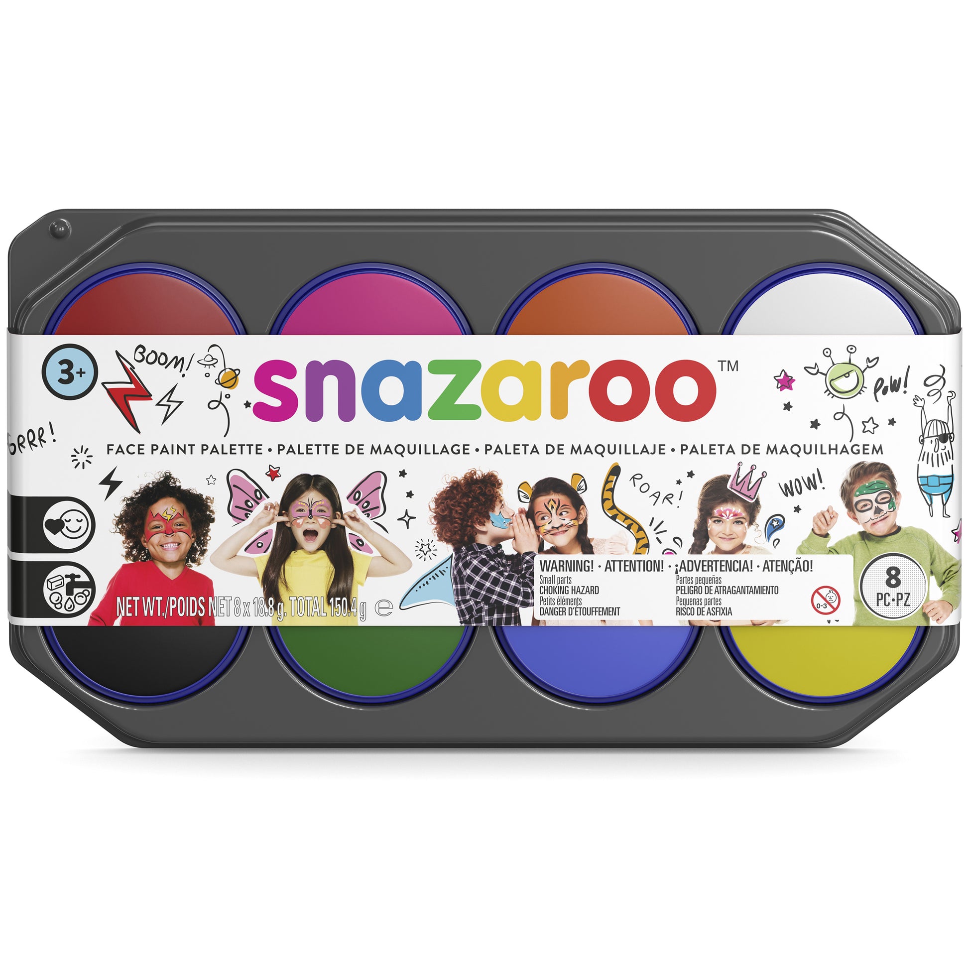 Snazaroo Schminkpalette – Mehrfarbig – 8 Farben – 8×18 ml (144 ml) – für Haut