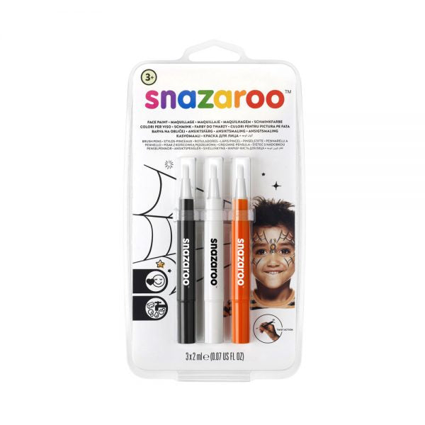 Snazaroo Pinselstifte Halloween – 3 × 2 ml – schwarz, orange, weiss