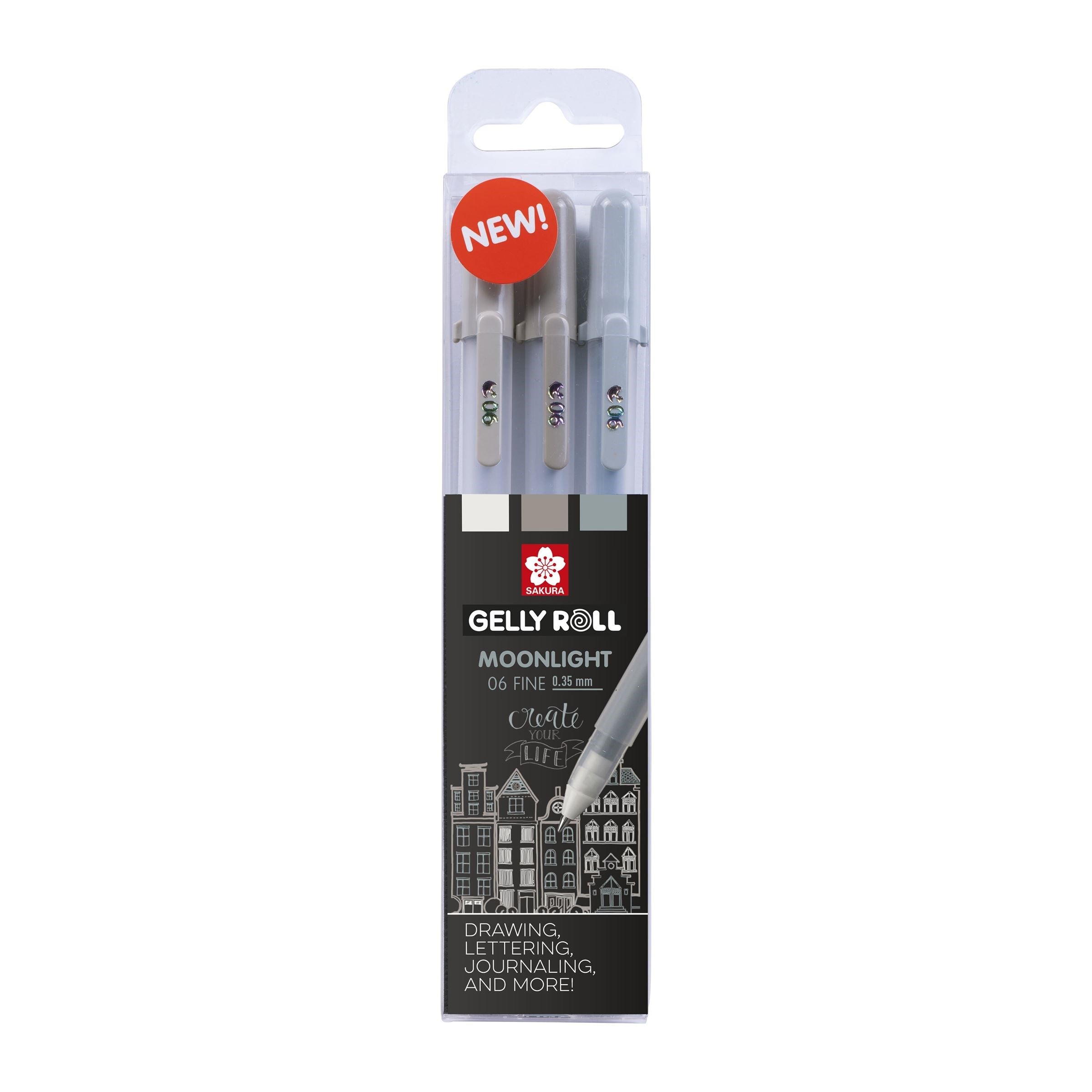 Sakura Gelly Roll Moonlight Gelschreiber, Kappe – Grau/Hellgrau, Spitze 0,35 mm, 3er-Set