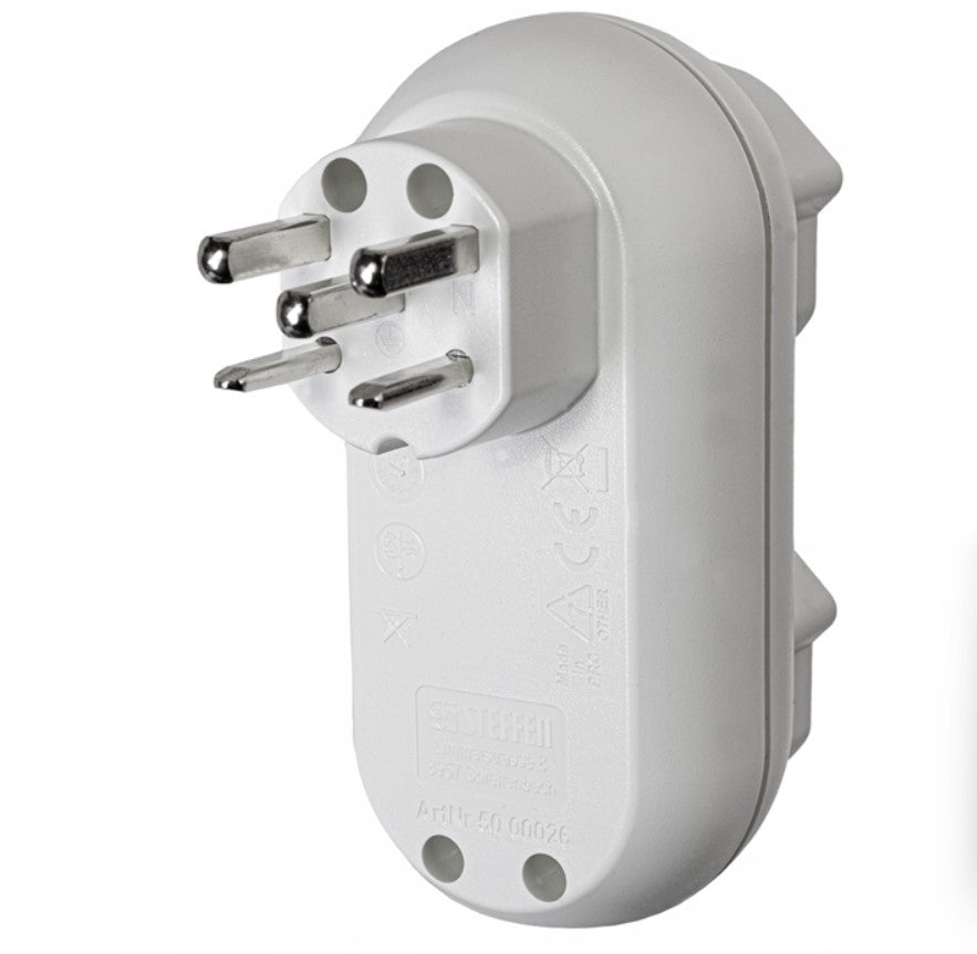 Steffen STRONG Mehrfachadapter T25 zu 2×T25 – 2× Fassungen, 16 A/7040 W, 0,12 m – Weiss