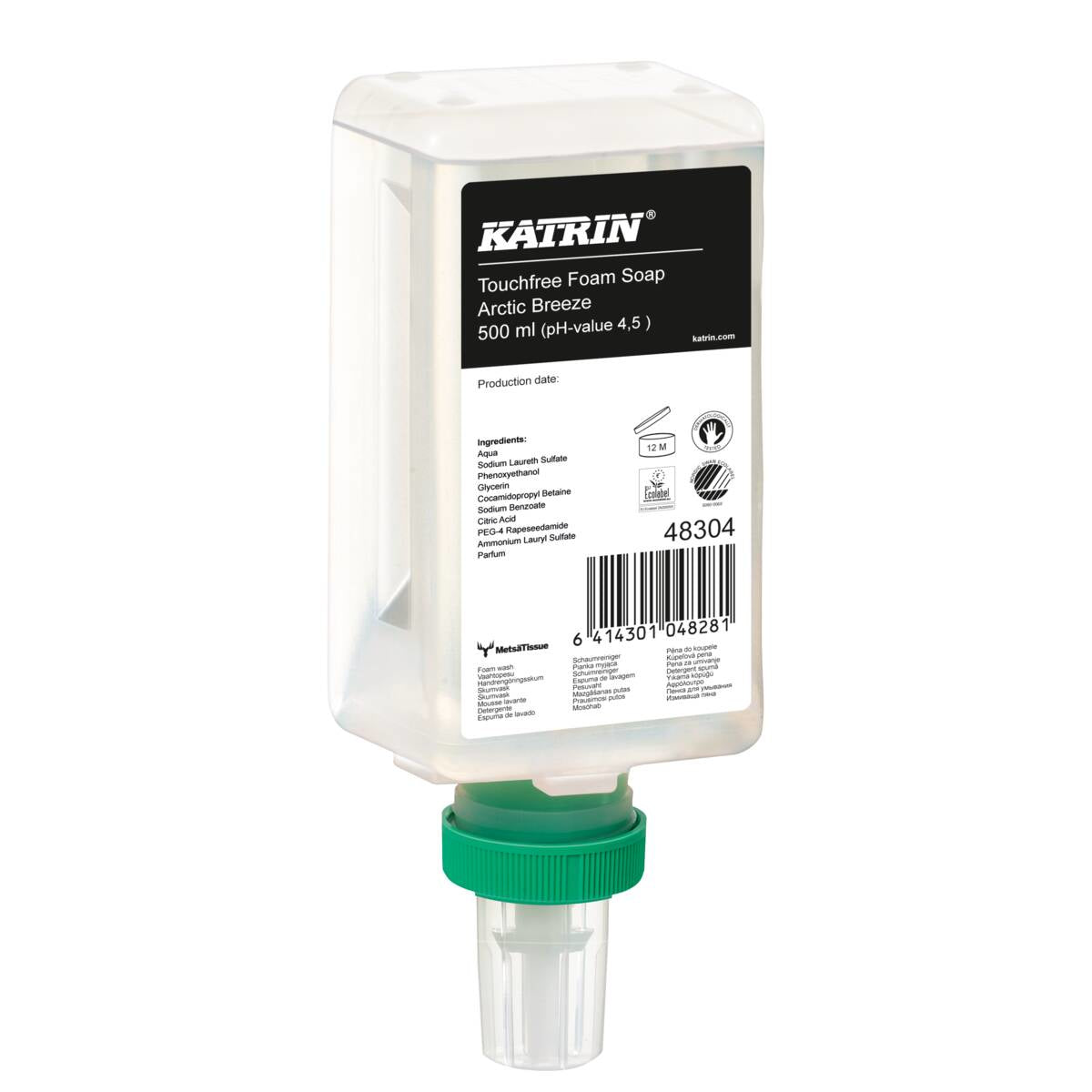 Katrin Seifenkartusche – Kunststoff, weiss, 500 ml, schaumig, für Katrin Seifenspender Touchfree