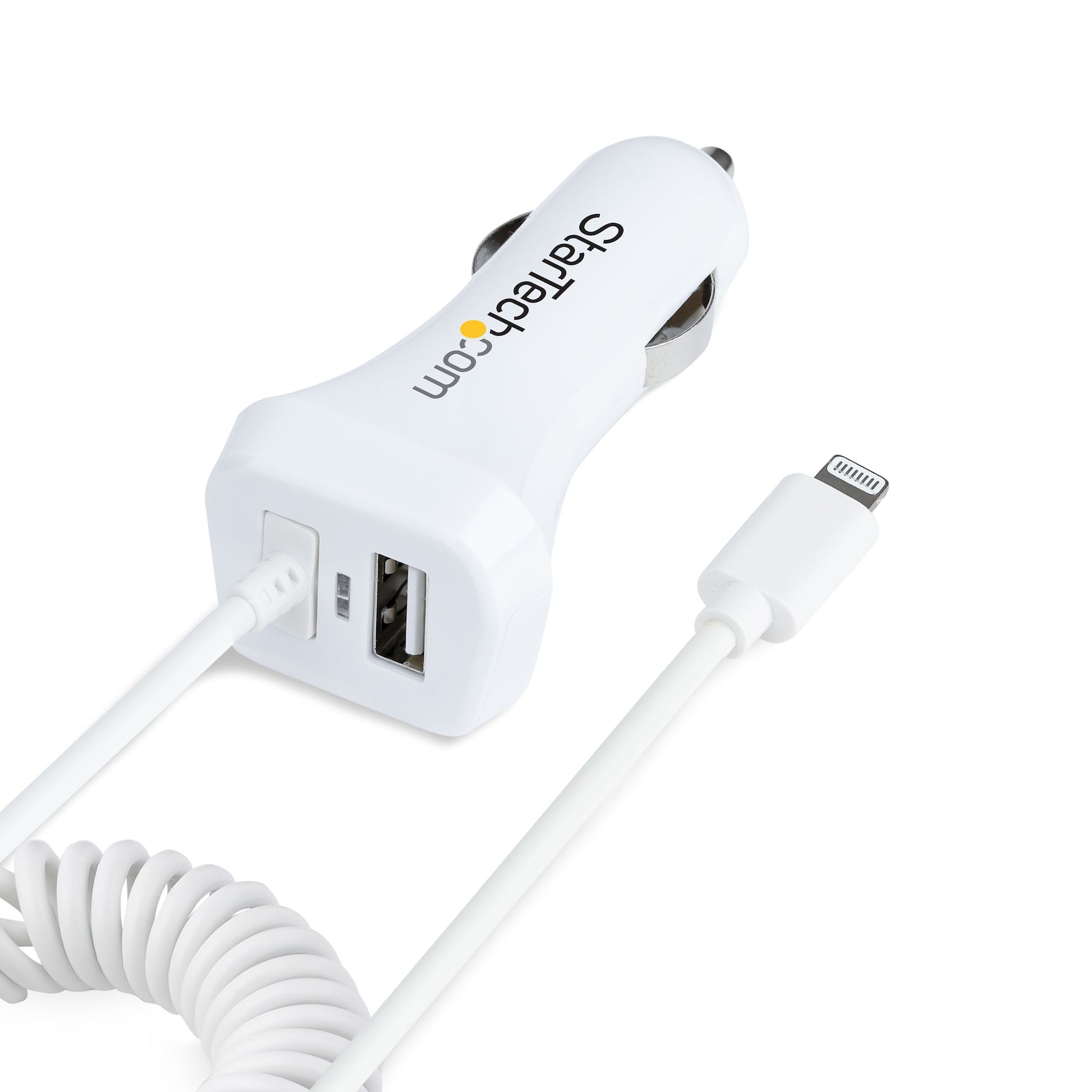 StarTech.com Lightning Auto-Ladegerät 2 Ports – Auto-Ladegerät – 12 W, 1× USB‑A + Lightning, 1 m Kabel – Weiss
