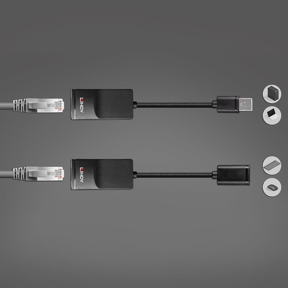 Lindy 43365 USB 1.1 Extender – USB zu USB über Cat6, bis 60 m, 12 Mbit/s – Schwarz