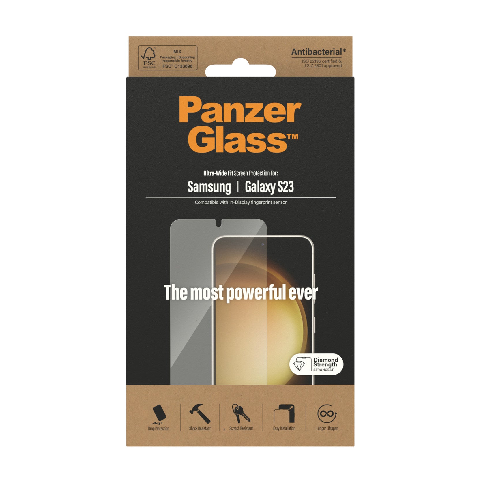PanzerGlass Displayschutzglas Ultra-Wide Fit – für Samsung Galaxy S23, kratzresistent, stossresistent, Hartglas