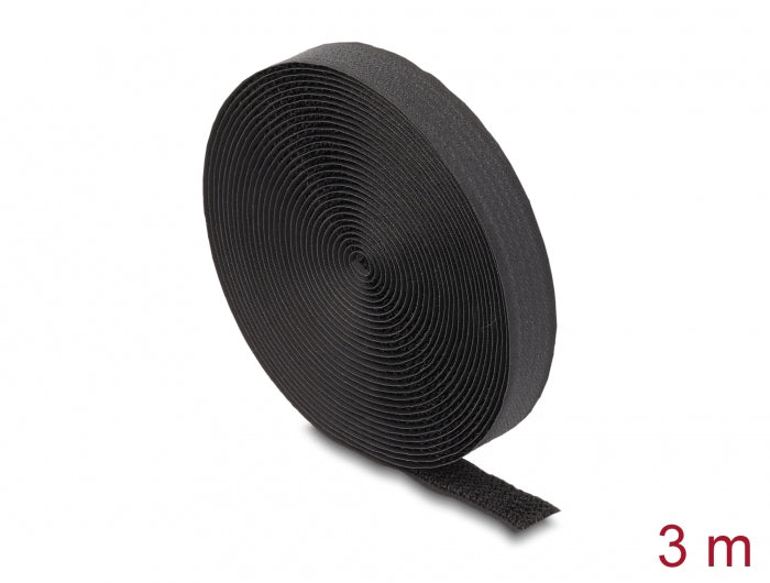 DeLOCK Klettband, 20 mm × 3 m, wiederverwendbar – schwarz