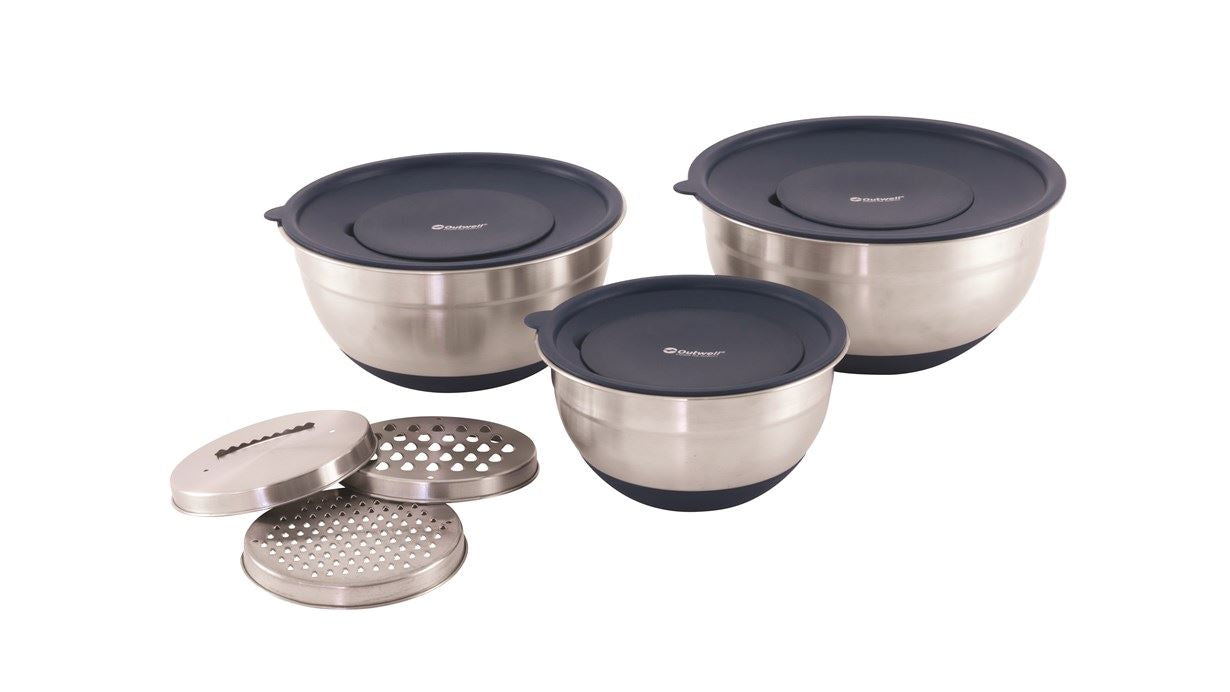 Outwell Schüssel – 3er Set, 1,4/2,5/3 l, Ø 24/22/17 cm, Kunststoff (PP), mit Deckel, spülmaschinenfest