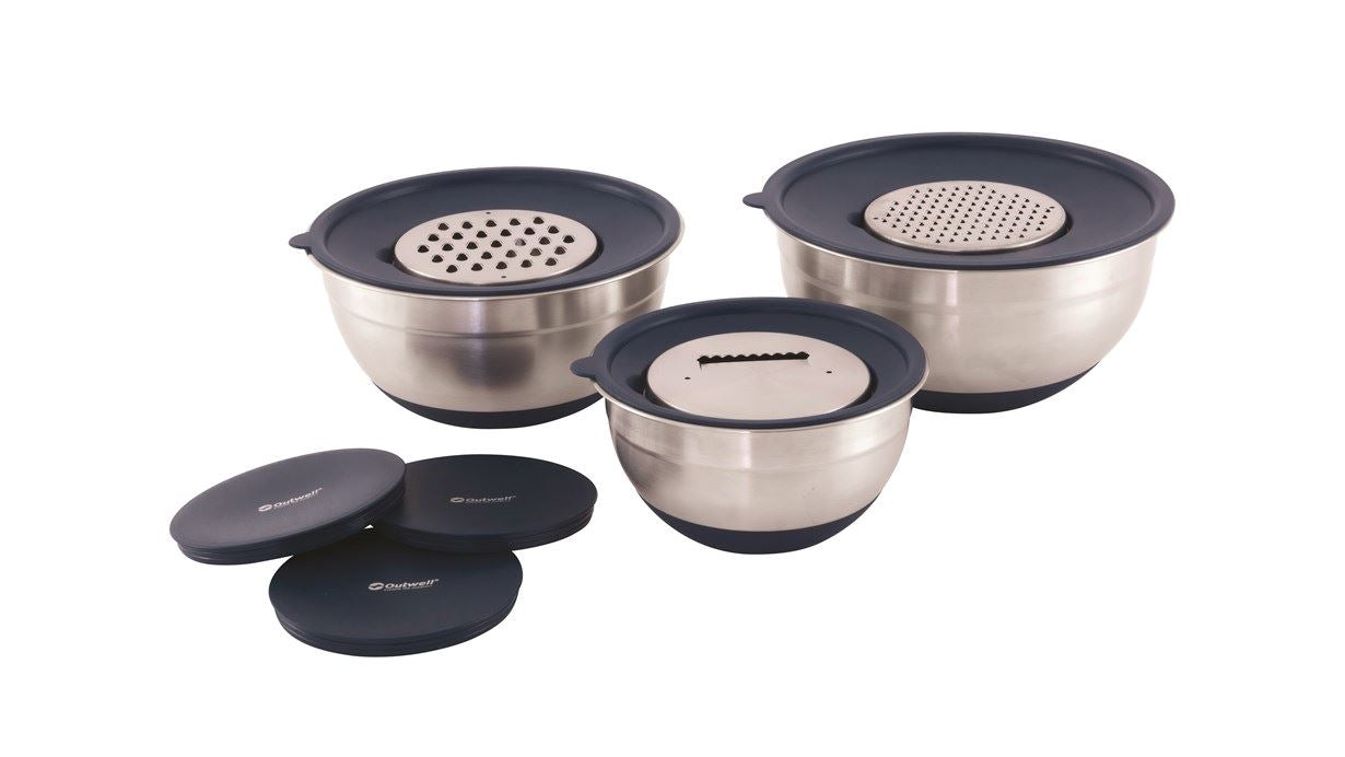 Outwell Schüssel – 3er Set, 1,4/2,5/3 l, Ø 24/22/17 cm, Kunststoff (PP), mit Deckel, spülmaschinenfest