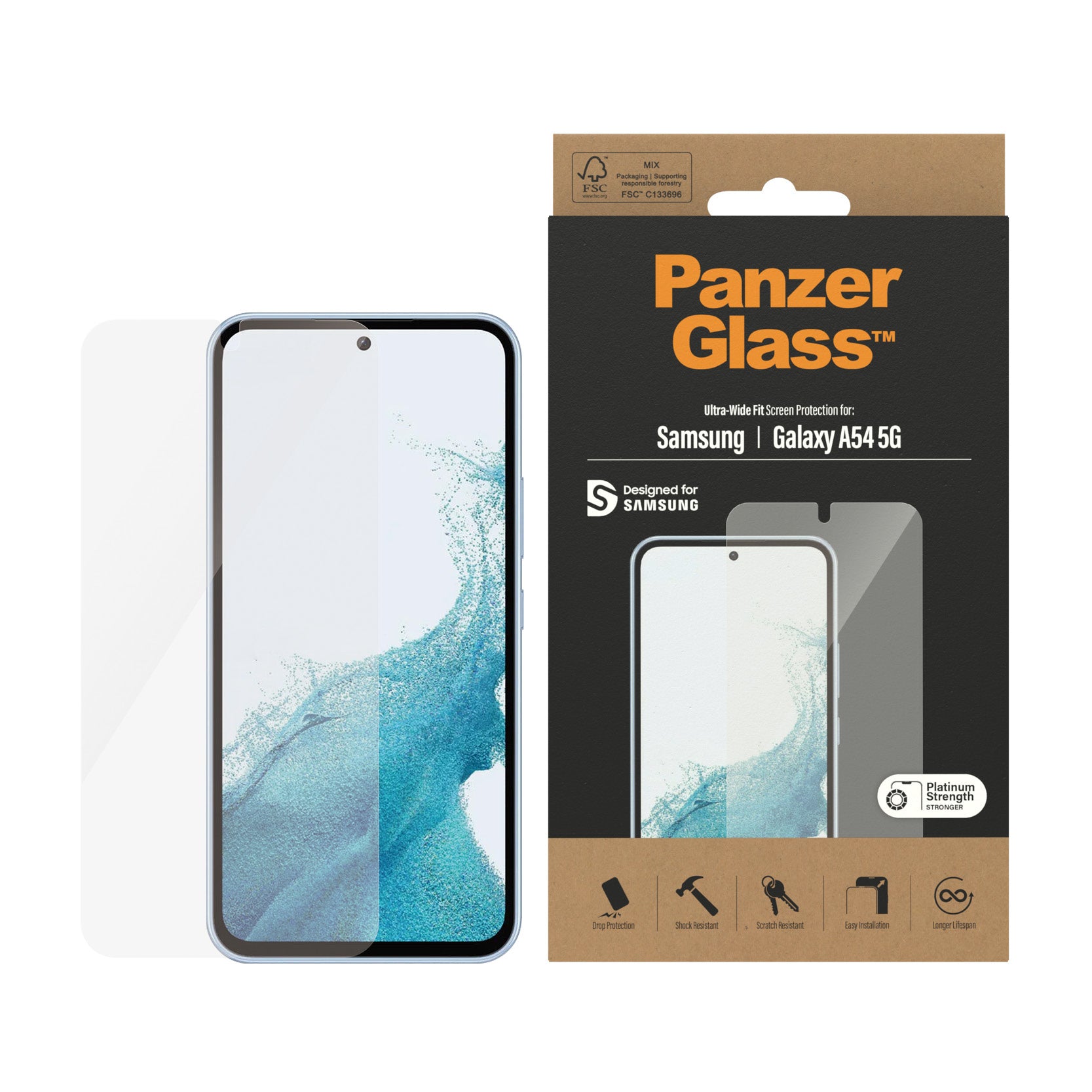 PanzerGlass Displayschutzglas – für Samsung Galaxy A54 5G, Hartglas, Transparent