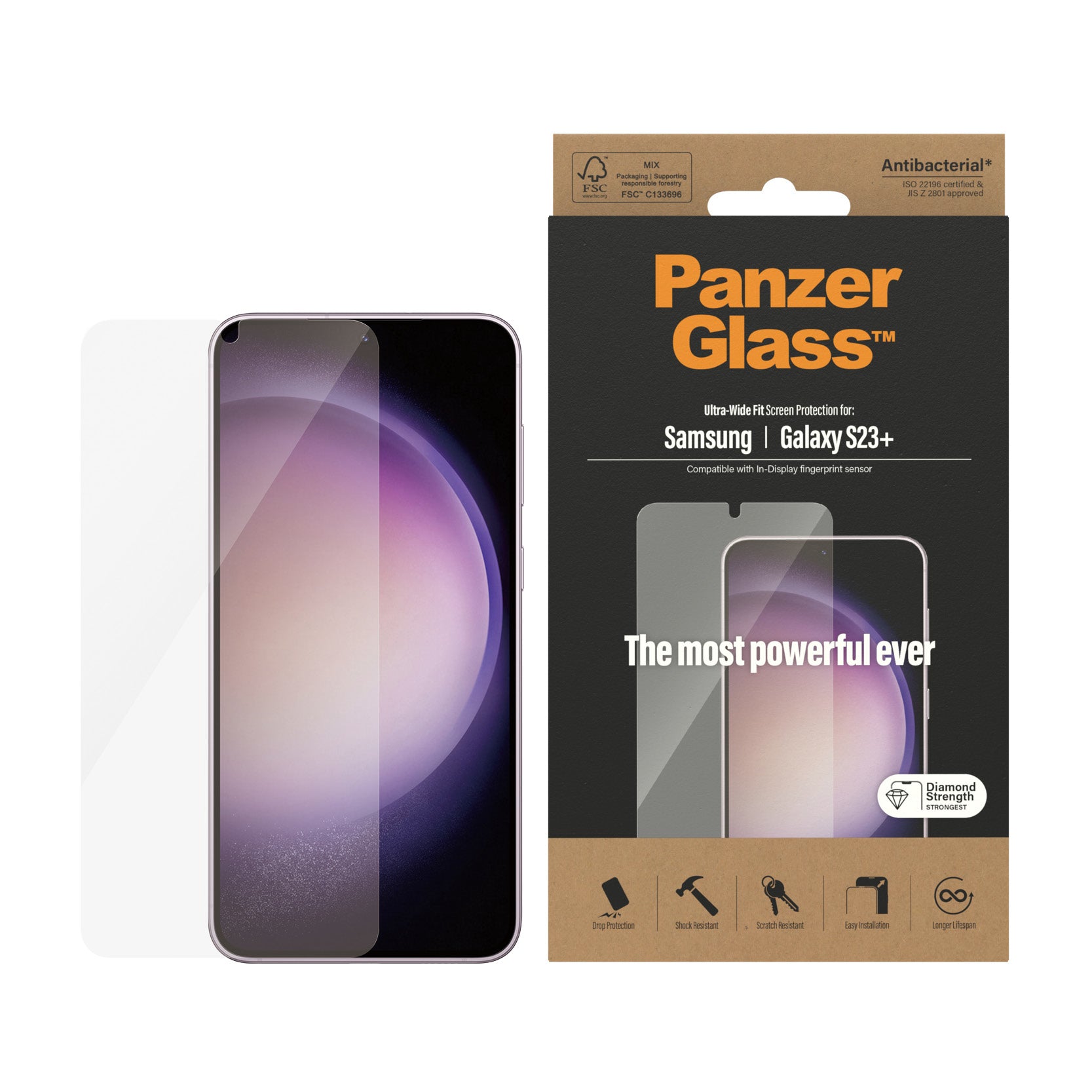 PanzerGlass Displayschutz (Panzerglas), Ultra-Wide Fit – für Galaxy S23+