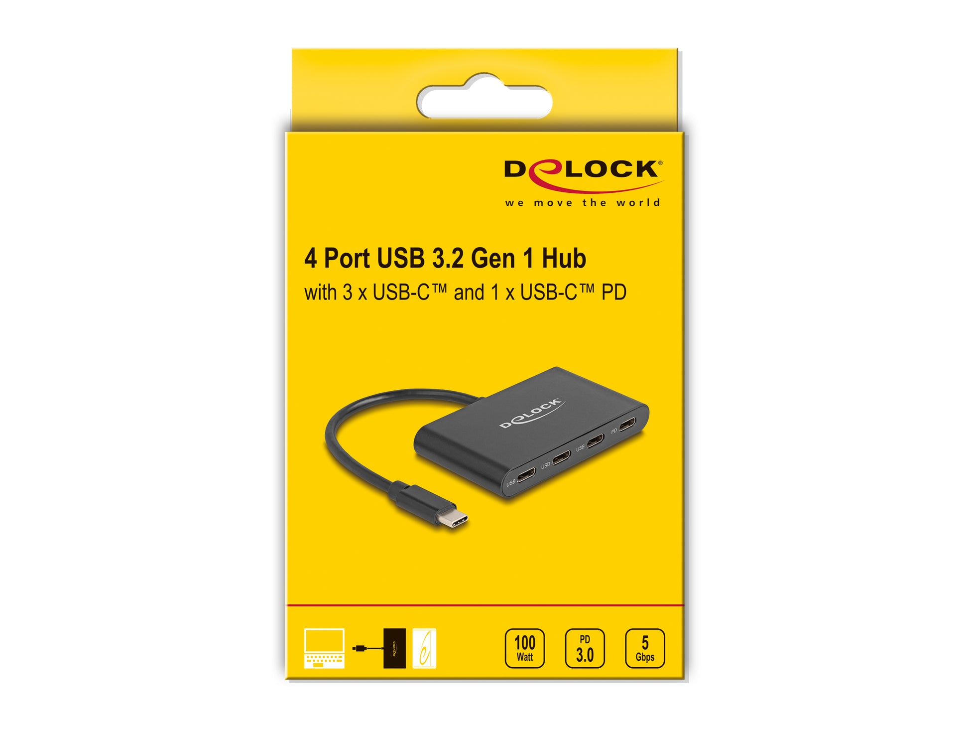 DeLOCK USB-Hub – USB-C, 4× USB-C, 100 W PD, für Windows/Mac/Linux