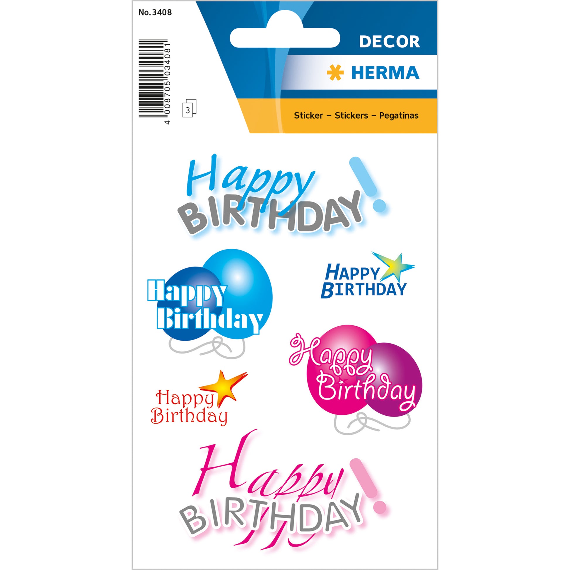 HERMA Schmucketiketten – Happy Birthday – 18 Stück – permanent – mehrfarbig