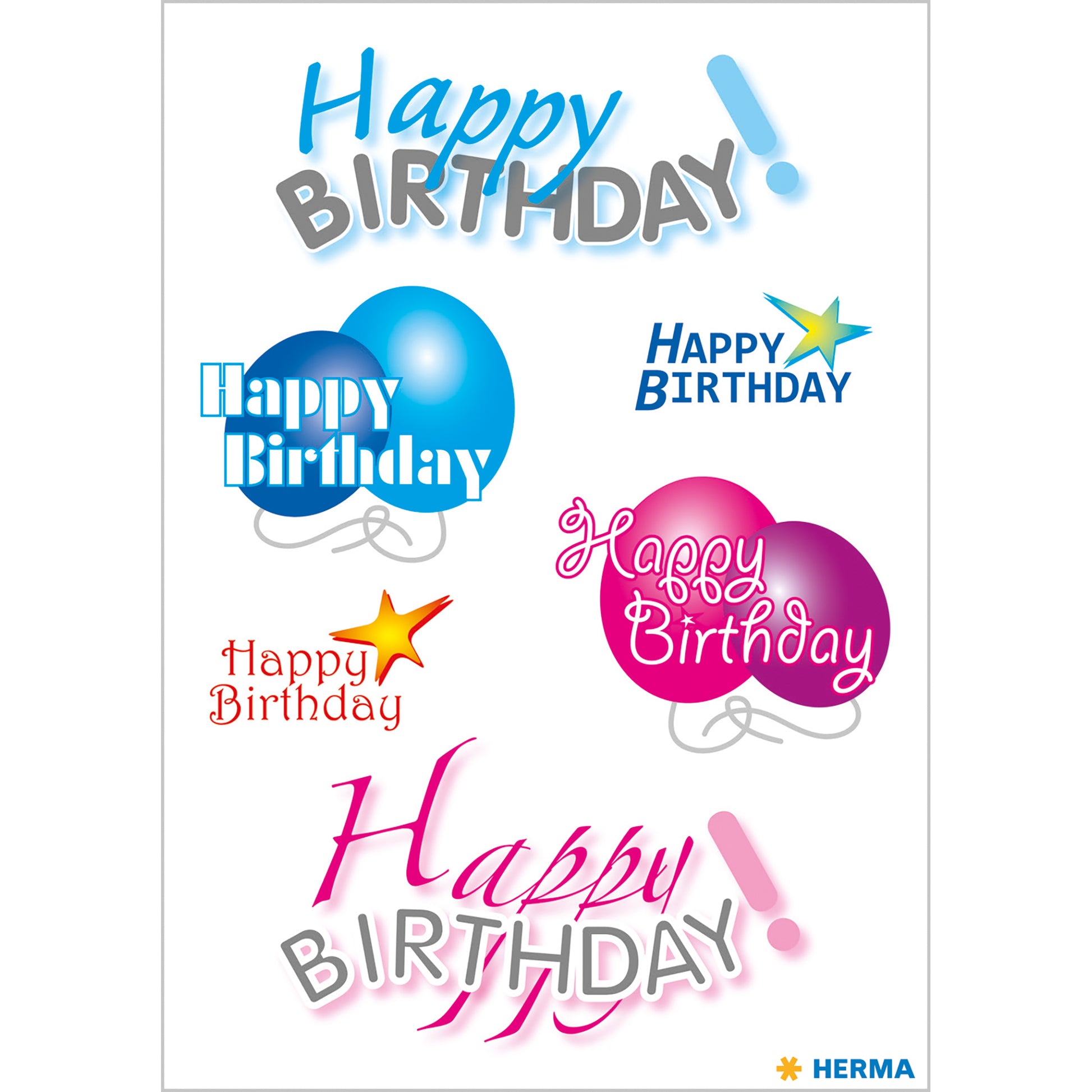 HERMA Schmucketiketten – Happy Birthday – 18 Stück – permanent – mehrfarbig