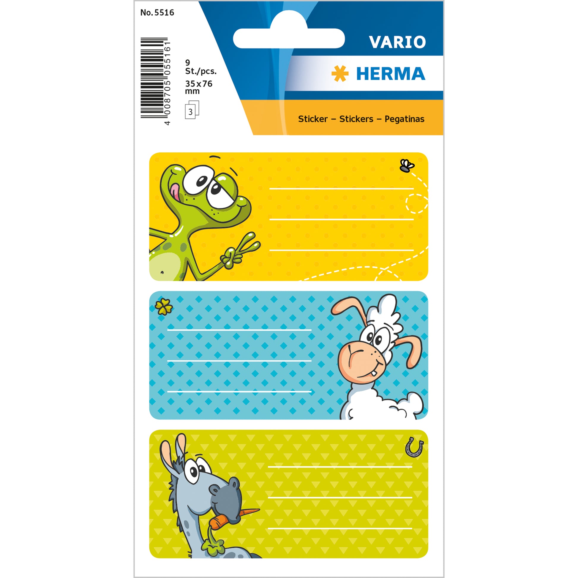 HERMA Vario Schuletiketten – Motiv Witzfiguren – 35 × 76 mm, Abgerundete Ecken, 9 Stk, 3 Bogen